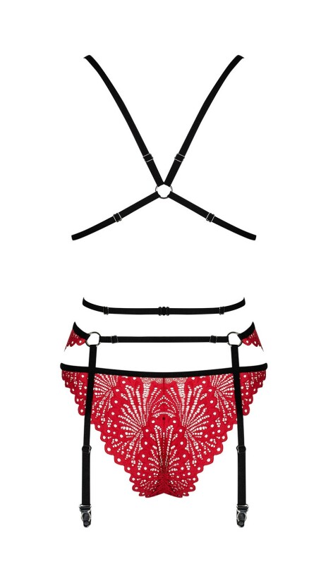 Спокусливий комплект білизни L/XL Mettia Obsessive, мереживний, червоний, 3 предмети - Изображение 3