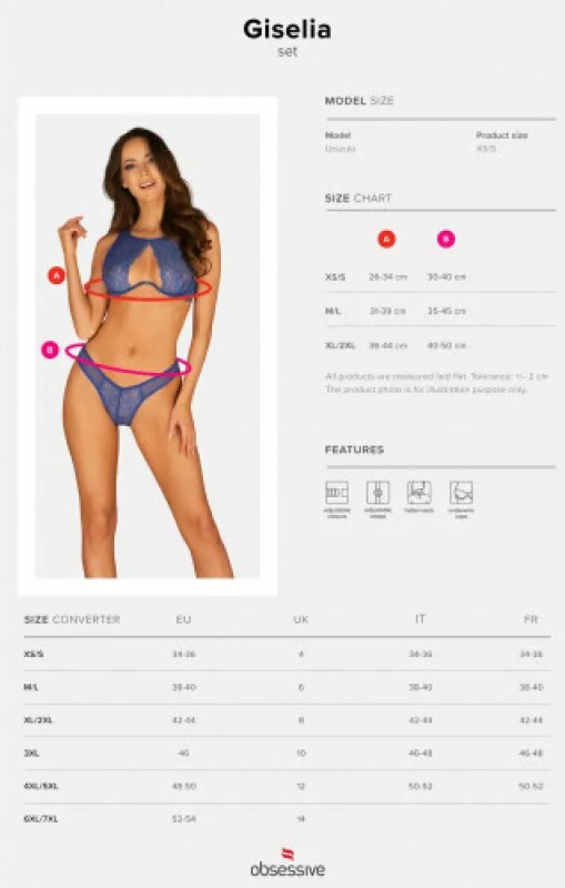 Комплект сексуальної білизни XS/S Giselia Obsessive, з мереживом, синій - Изображение 4
