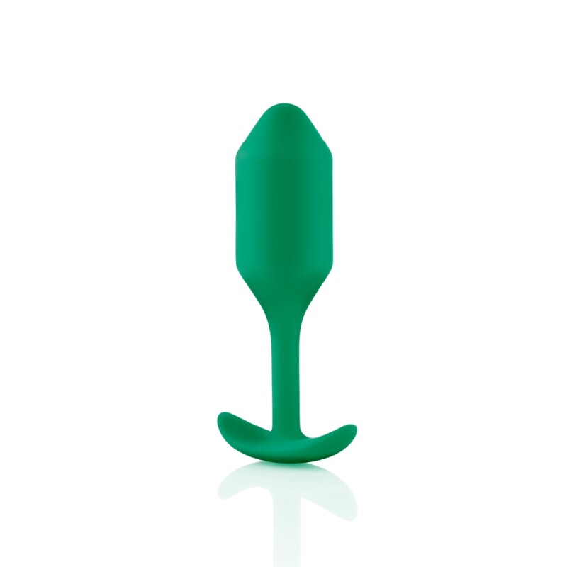 Анальна пробка зі зміщеним центром ваги B-Vibe Snug Plug 2, силіконова, зелена, 10.5 х 3 см - Зображення 2