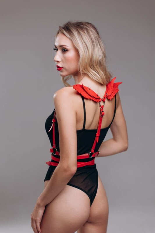 Портупея з крилами One Size Black Angel 2, екошкіра, червона - Зображення 3