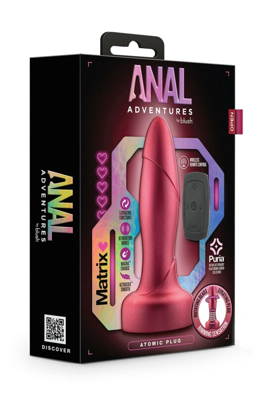 Анальний вібратор Blush Anal Adventures з пультом та обертаючимися кульками, бордовий, 14.5 х 3.8 см - Зображення 1