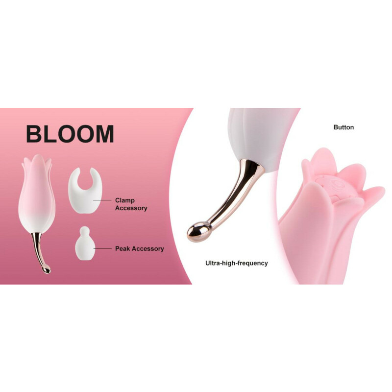 Ультразвуковий вібратор для клітора у формі тюльпана Bloom OTOUCH, з двома насадками, рожевий - Зображення 8