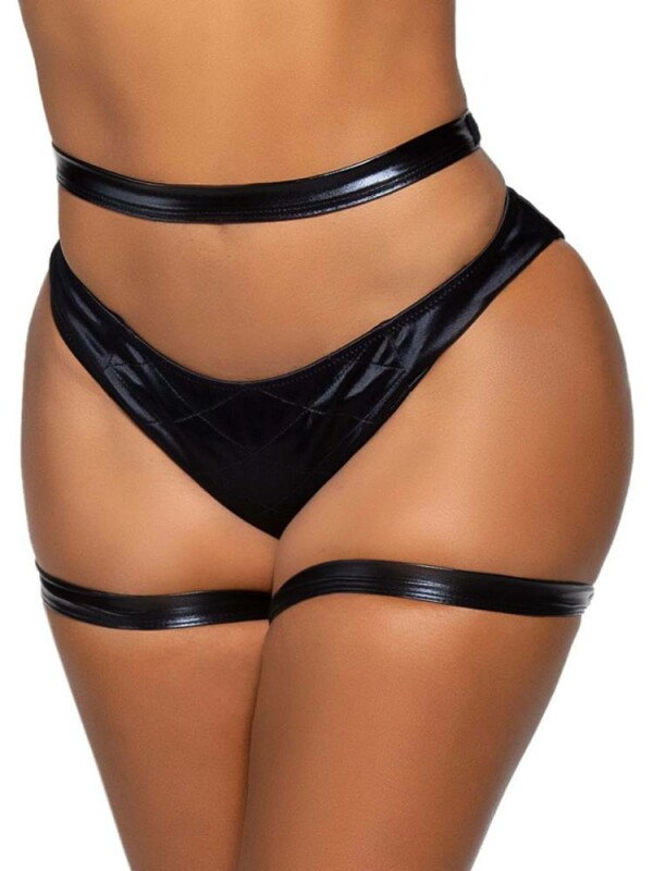 Гартери еротичні Wet Look Leg Avenue, OS, чорні - Изображение 2