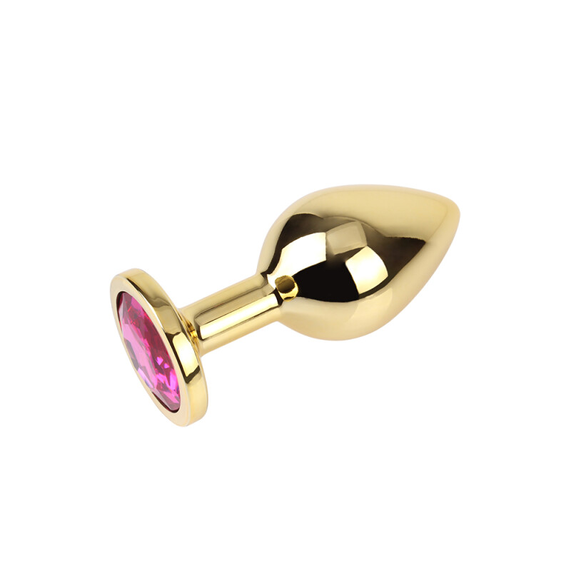 Анальна пробка M з кристалом Rosy Gem Chisa, металева, золота, 8.2 х 3.3 см - Изображение 4