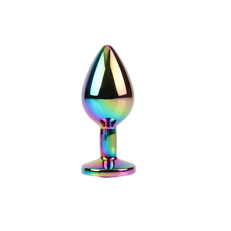 Анальна пробка M з кристалом Rainbow Gem Chisa, металева, різнокольорова, 8.2 х 3.3 см - Изображение 2