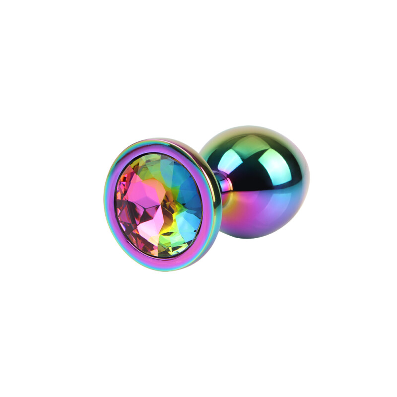 Анальна пробка M з кристалом Rainbow Gem Chisa, металева, різнокольорова, 8.2 х 3.3 см - Изображение 1
