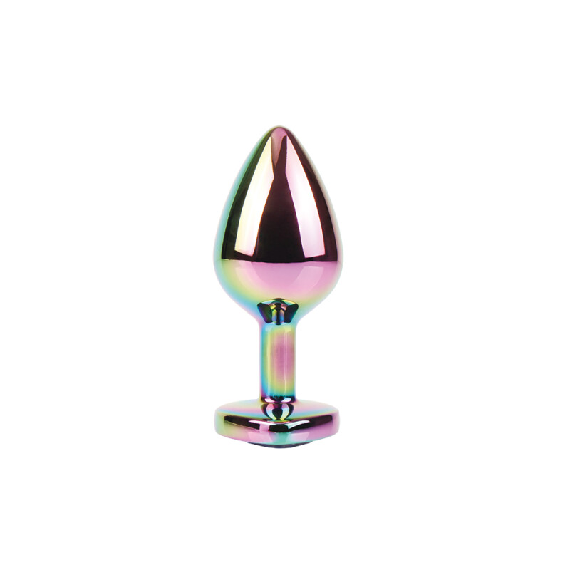 Анальна пробка M з кристалом у формі серця Rainbow Heart Gem Chisa, металева, різнокольорова, 8.2 х 3.3 см - Изображение 2
