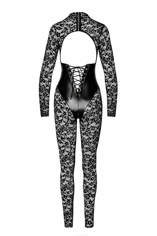 Комбінезон еротичний мереживний S Enigma F299 Noir Handmade, з блискавкою, чорний - Изображение 5