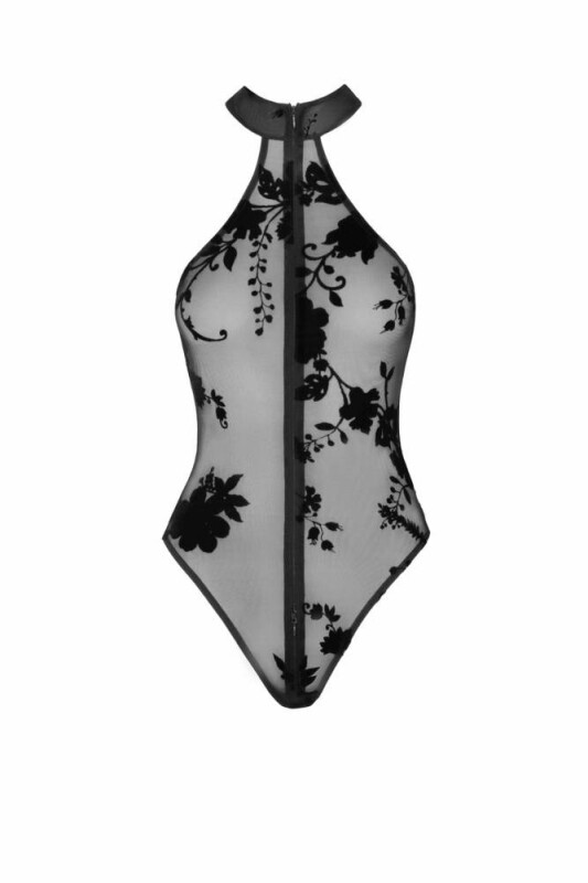 Сексуальне боді напівпрозоре, S, F314 Ego Noir Handmade, з блискавкою, з квітковим візерунком, чорне - Зображення 4