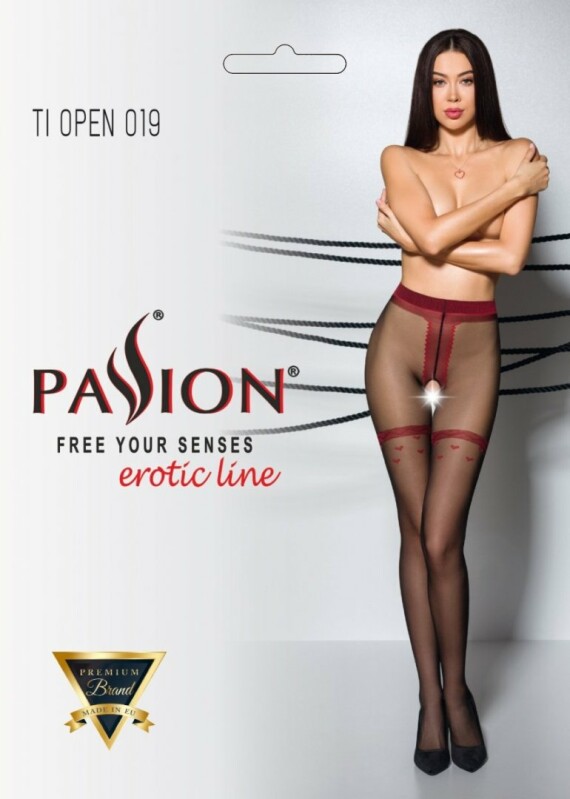 Колготи сексуальні з інтимним вирізом XS/S Tiopen 019 Passion, чорні з червоним - Зображення 2