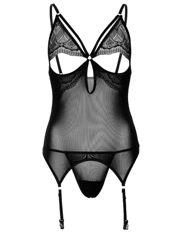 Корсет з підв'язками мереживний Daring Intimates Underboob Cami Garter, зі стрінгами, чорний, S/M - Изображение 6