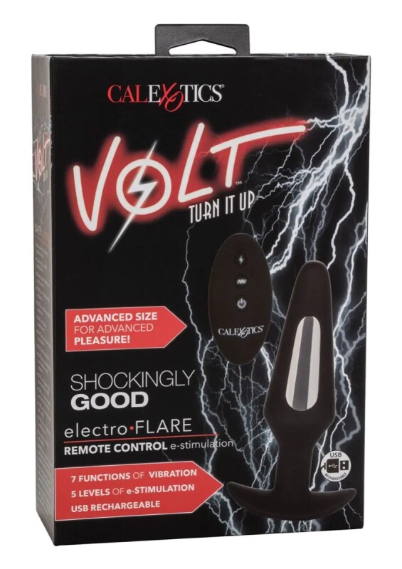 Анальна пробка з вібрацією і електростимуляцією Volt Electro-Flare California Exotics, силіконова, чорна, 14.5 х 3.7 см - Зображення 1
