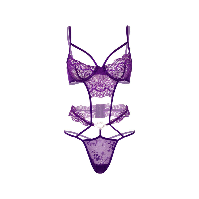Боді еротичне Daring Intimates Heart Lace Teddy with Jewel, фіолетове, S/M - Изображение 2