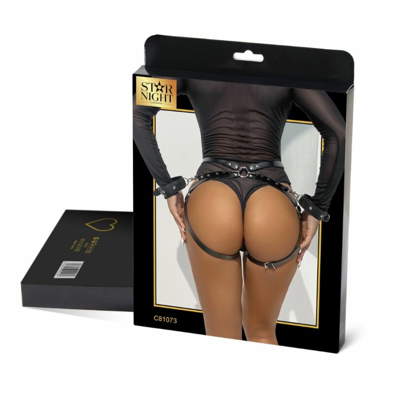 Гартери на талію і стегна з наручниками Star Night Sexy Bondage з екошкіри, червоні, One Size - Зображення 7