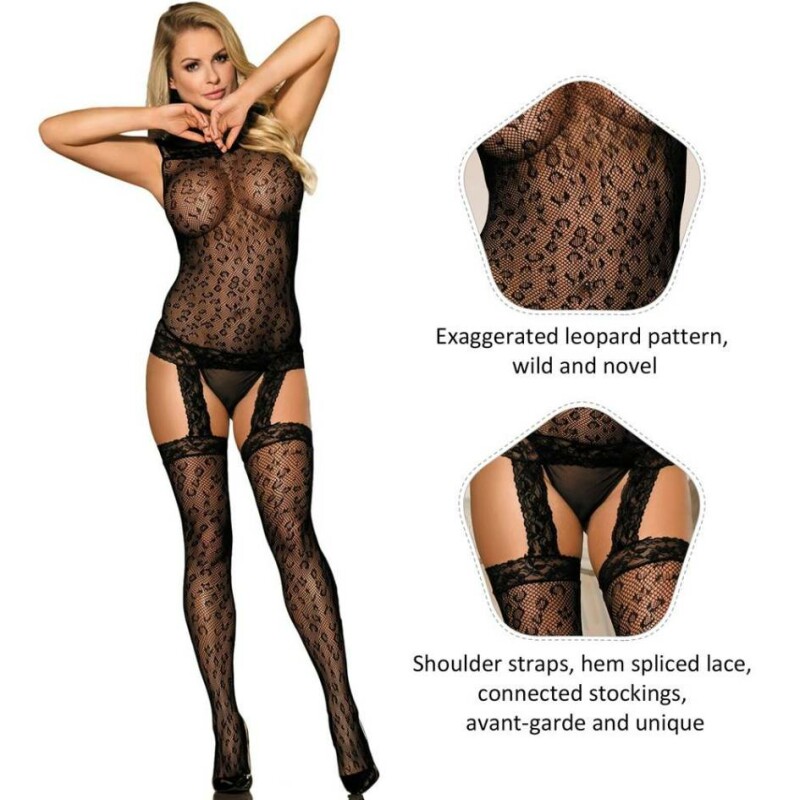 Комбінезон з візерунком Star Night Black Leopard з інтимним вирізом, чорний, One Size (XS-M) - Зображення 2