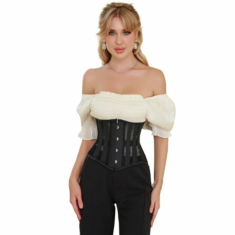Корсет із сітки Star Night Steel Bones Grid Corsets М, з гачками і шнурівкою, чорний - Зображення 3