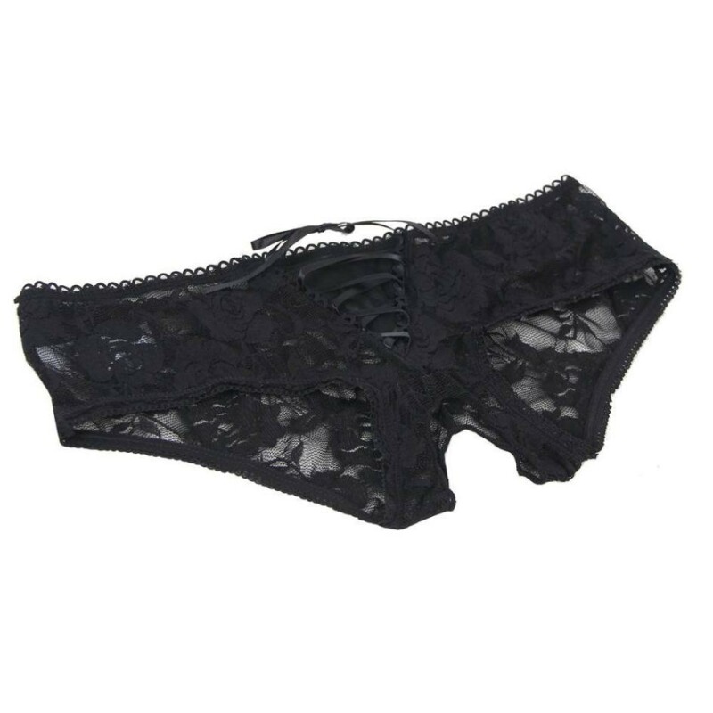Трусики з інтимним вирізом Star Night Lace Panty мереживні зі стрічками та бантиками, чорні, XS-S - Зображення 2