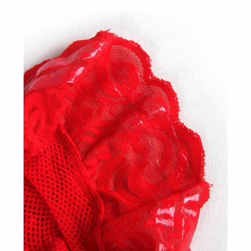 Панчохи еротичні в сітку Star Night Red Fishnets із силіконовою стрічкою, червоні, OS - Изображение 5
