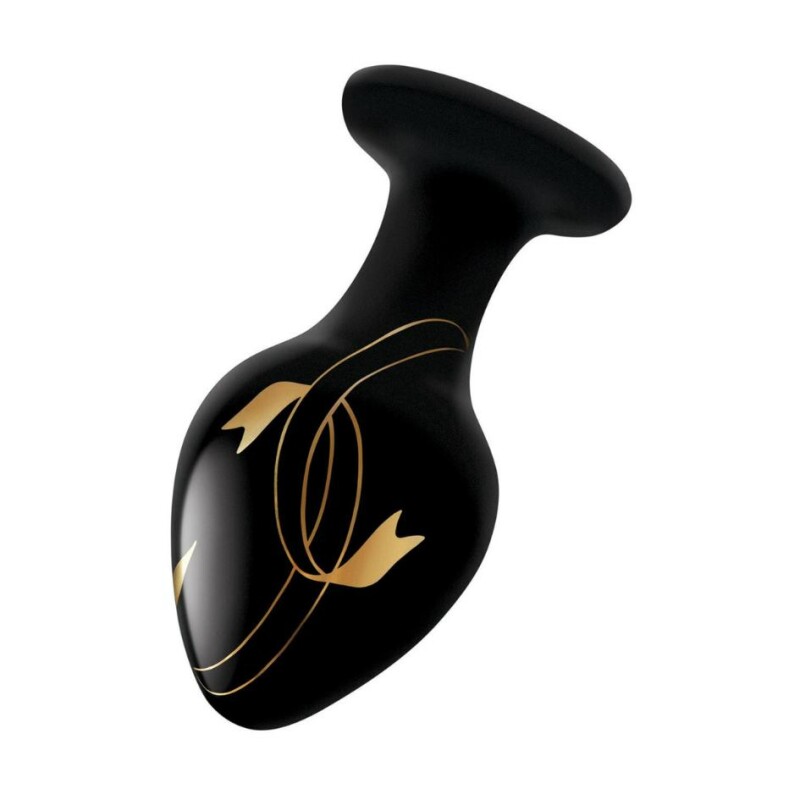 Анальна пробка скляна, 8.9 х 4 см, Secret Kisses Handblown Glass Plug з візерунком, чорна - Зображення 1