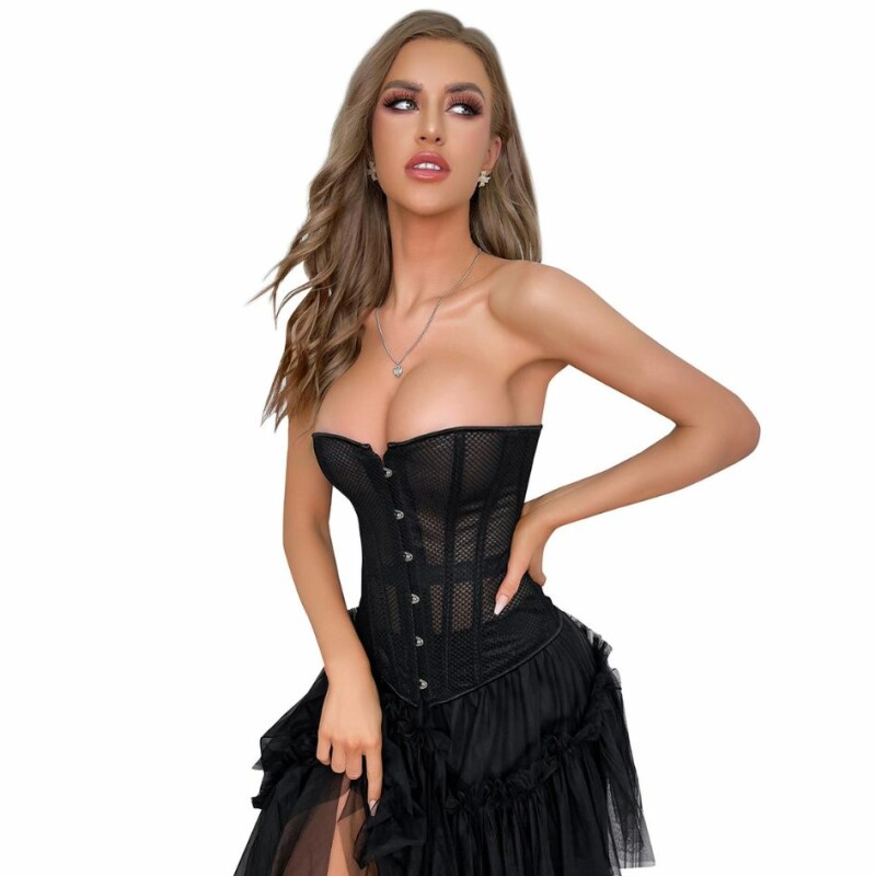 Корсет із сітки Star Night Grid Corset, L, з гачками й шнурівкою, чорний - Изображение 2