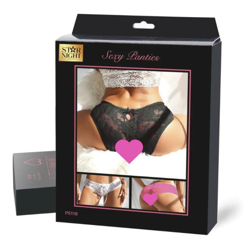 Трусики з інтимним вирізом Star Night Lace Panty мереживні зі стрічками та бантиками, чорні, XS-S - Зображення 3