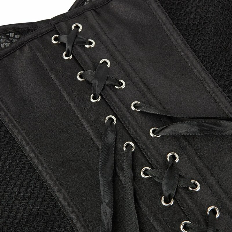 Корсет із сітки Star Night Grid Corset, L, з гачками й шнурівкою, чорний - Изображение 6