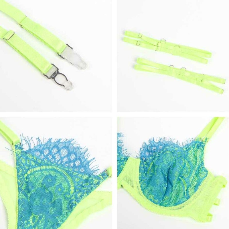 Спокусливий комплект із блакитним мереживом Star Night Green Set 4 предмети, жовтого кольору, XS-S - Зображення 5