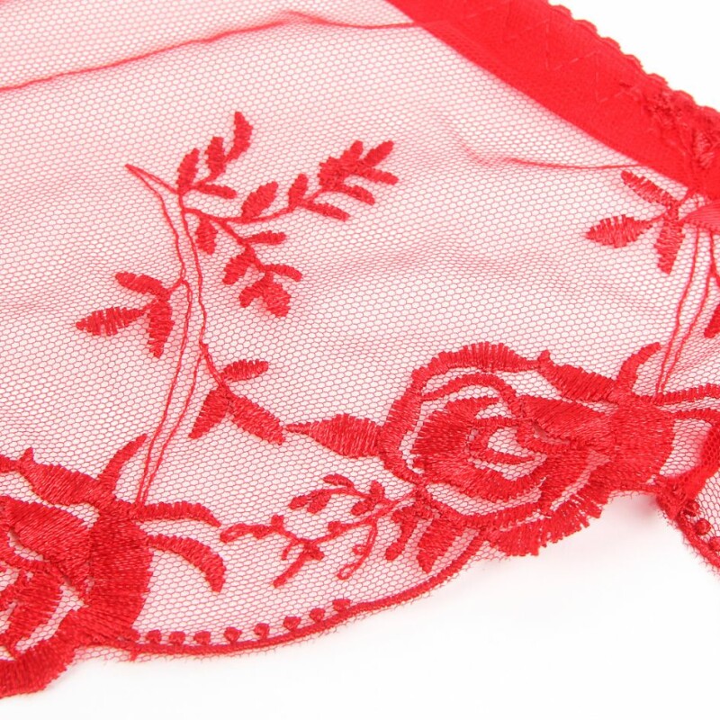 Пояс для панчіх з трусиками Star Night Embroidery Lace, S, з вишивкою, червоний - Изображение 5
