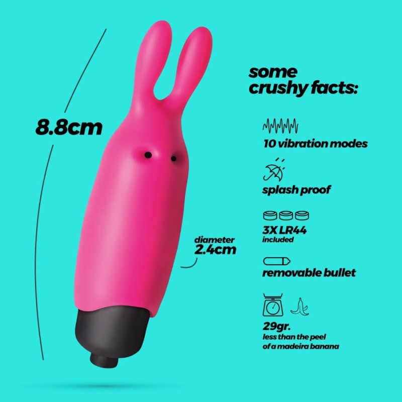 Міні-вібратор віброкуля з насадкою Crushios O-Pet Rabbit рожевого кольору, 8.8 х 2.4 см - Зображення 6