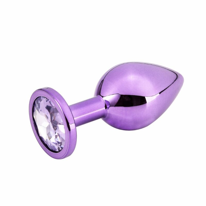 Анальна пробка NO TABOO, М, 86 г, металева, фіолетова з фіолетовим каменем, 8 х 3 см