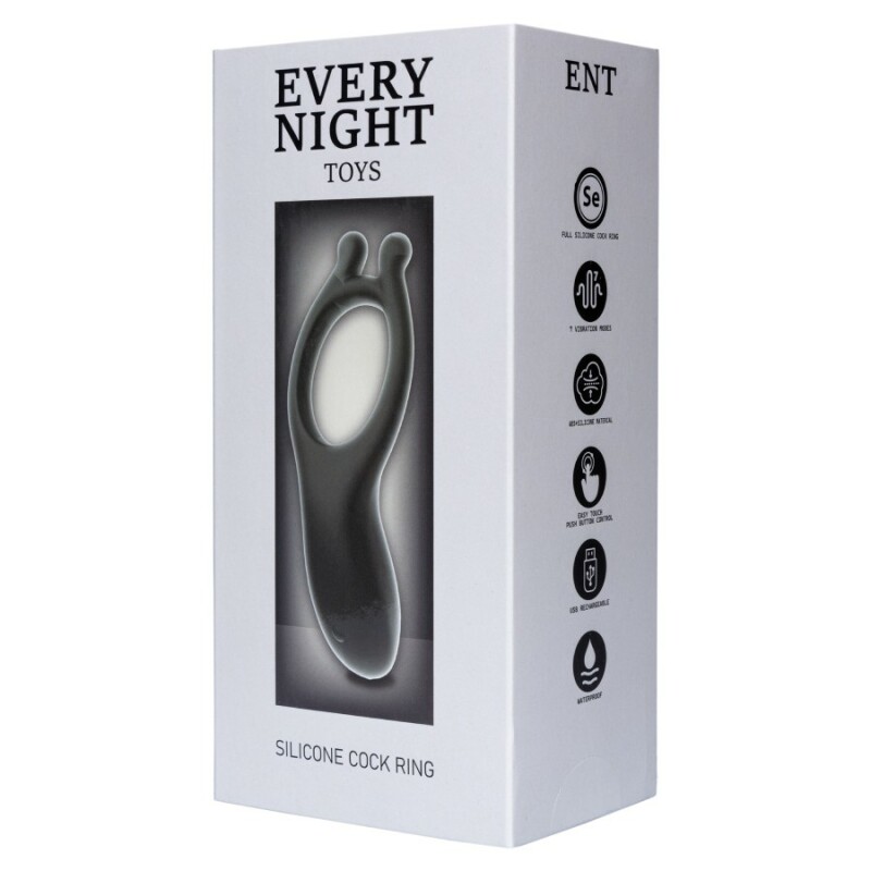 Ерекційне кільце з вібростімуляцією Every Night Toys чорне, 10.2 х 2.8 х 3 см - Зображення 1