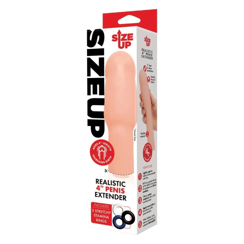 Насадка на пеніс Size-Up Penis Extender реалістична, бежева, 21.1 х 4.6 см - Изображение 1