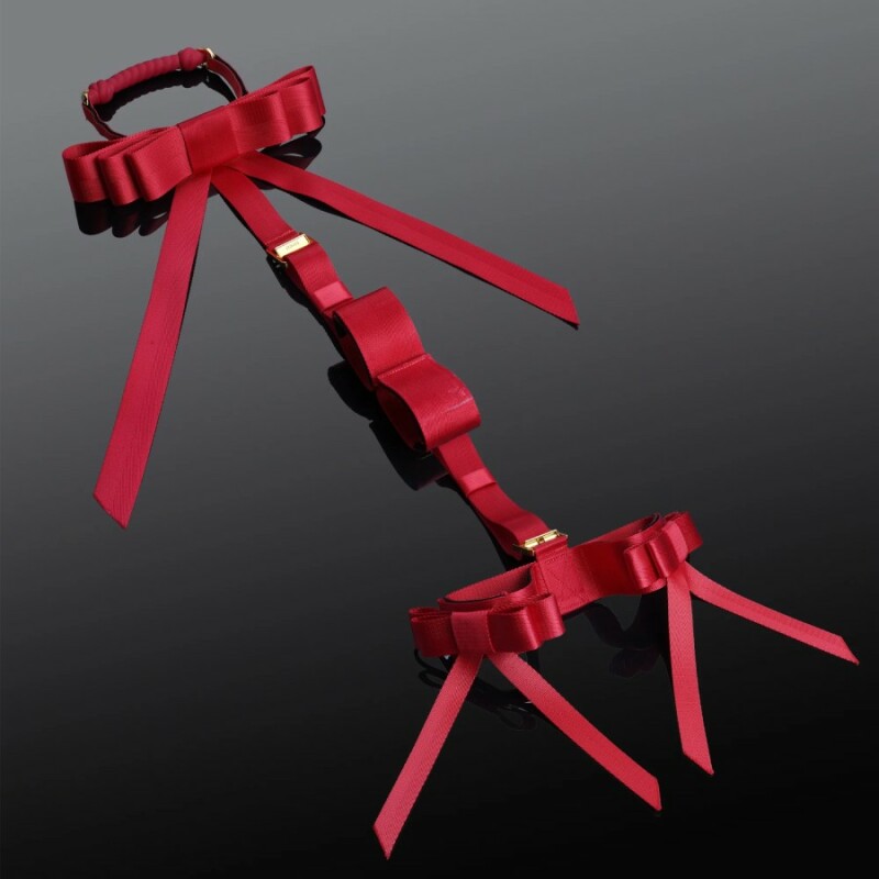 Набір для бондажу Upko Bowknot Hogtie Portable Bondage Gear з бантиками, червоний - Зображення 1
