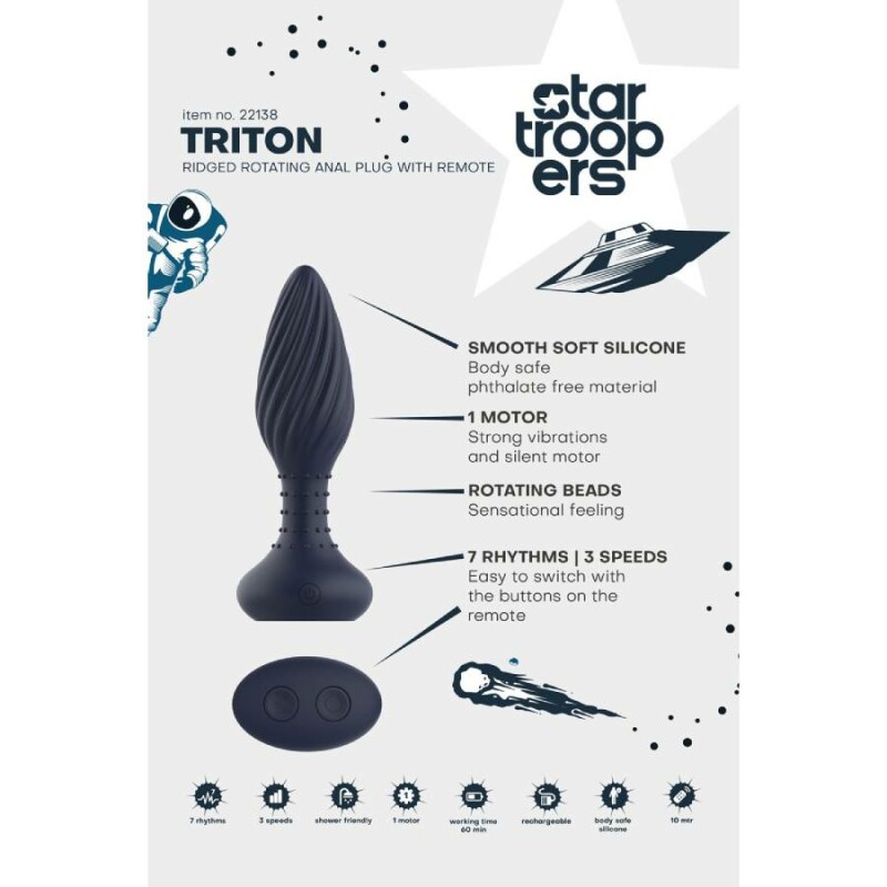 Анальний вібратор Dreamtoys Startroopers Triton з пультом, синій, 15.2 х 4.2 см - Изображение 9