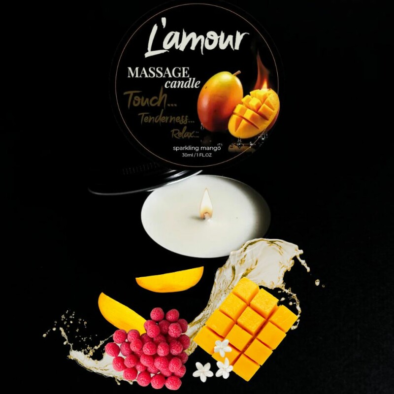 Масажна свічка, 30 мл, L'amour Mango стигле манго + ананас + мускус - Изображение 1