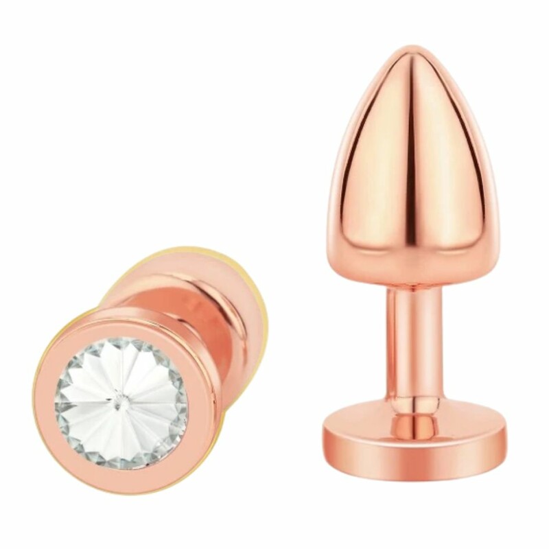 Анальна пробка NO TABOO MINI Rose, 38 г, металева, рожеве золото з прозорим каменем, 6 х 2.5 см - Изображение 2