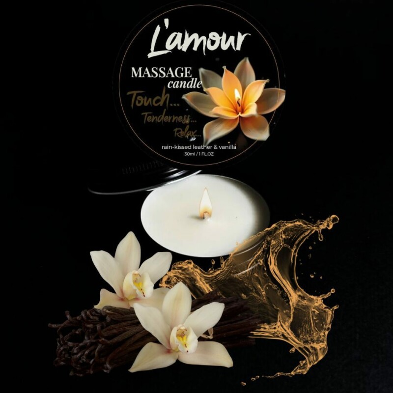 Масажна свічка, 30 мл, L'amour Rain-Kissed Leather and Vanilla шкіра + ваніль + амбра - Изображение 1