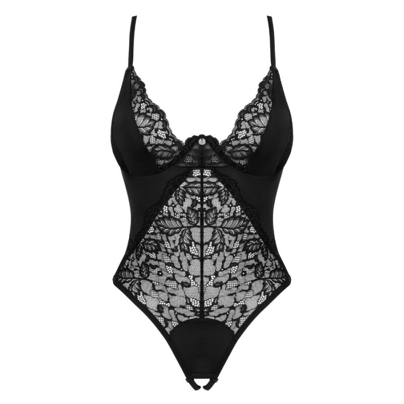 Боді мереживне Obsessive Bellastia з інтимним доступом, чорне, XS-S - Изображение 2
