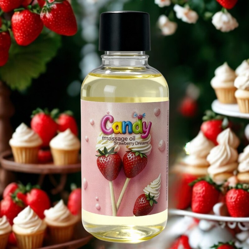 Масажна олійка Candy Massage Oil Strawberry Dream с ароматом полуниці з вершками, 50 мл - Зображення 1