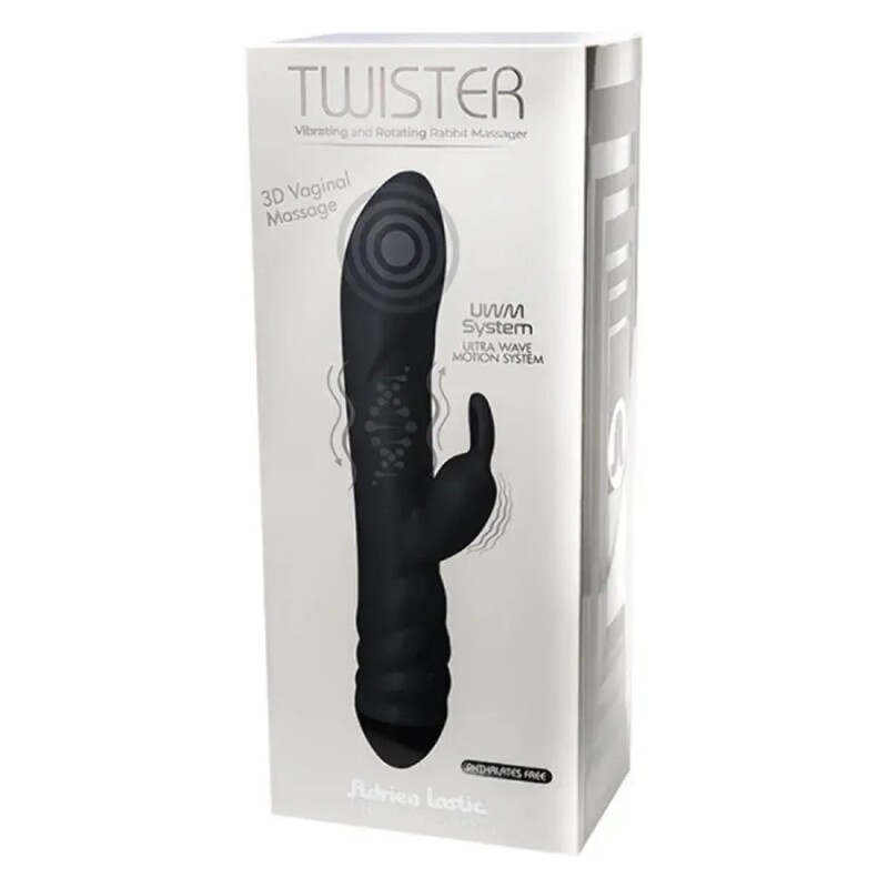 Вібратор-кролик Adrien Lastic Twister з ротацією, чорний, 23 х 4 см - Зображення 4