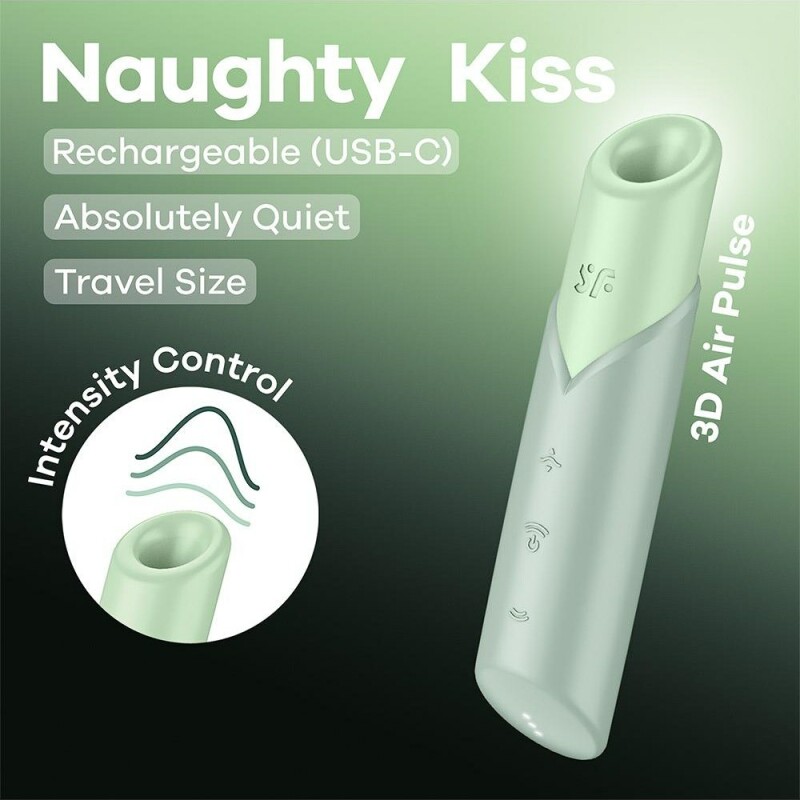 Вакуумний стимулятор Satisfyer Naughty Kiss для клітора, зелений, 12 х 2.7 см - Изображение 5