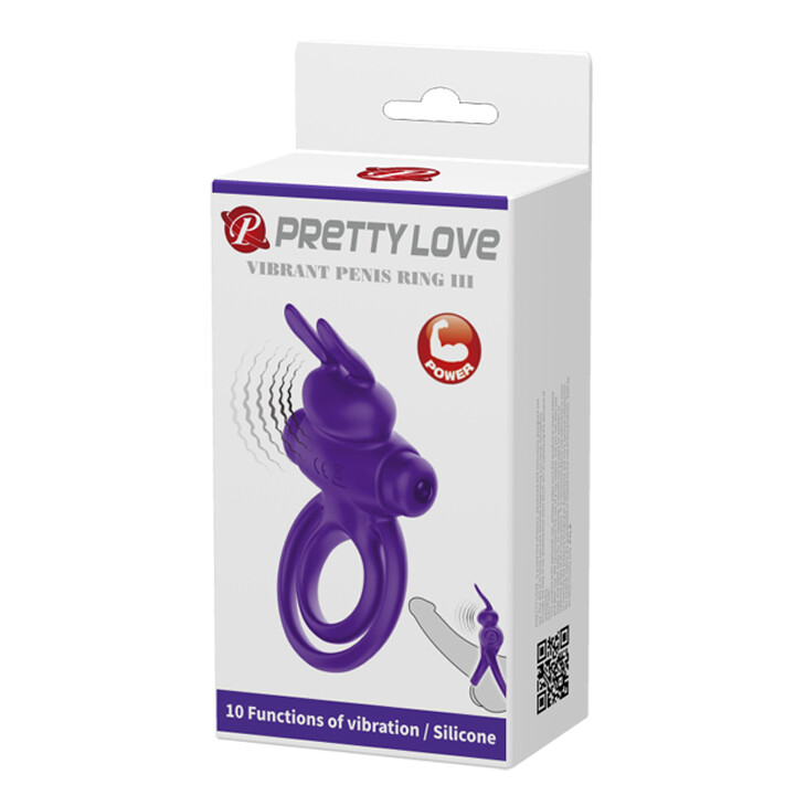 Ерекційне віброкільце Pretty Love Ring III з вушками, фіолетове, 9.7 х 5.6 см - Изображение 8