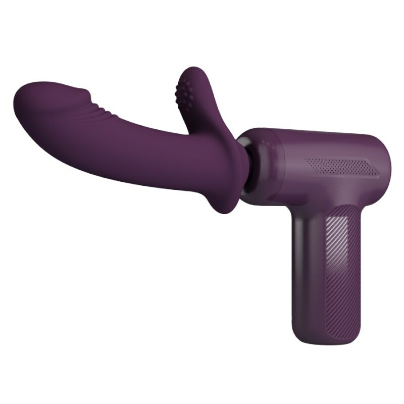 Вібратор-пістолет Pretty Love Massage Gun з фрикціями, фіолетовий, 13.6 х 3.9 см - Зображення 2