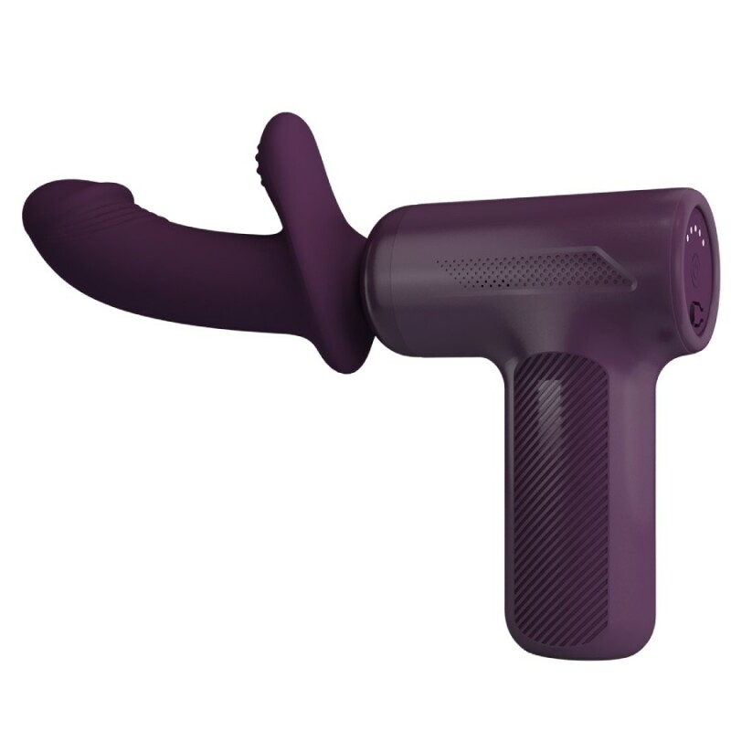 Вібратор-пістолет Pretty Love Massage Gun з фрикціями, фіолетовий, 13.6 х 3.9 см - Зображення 3