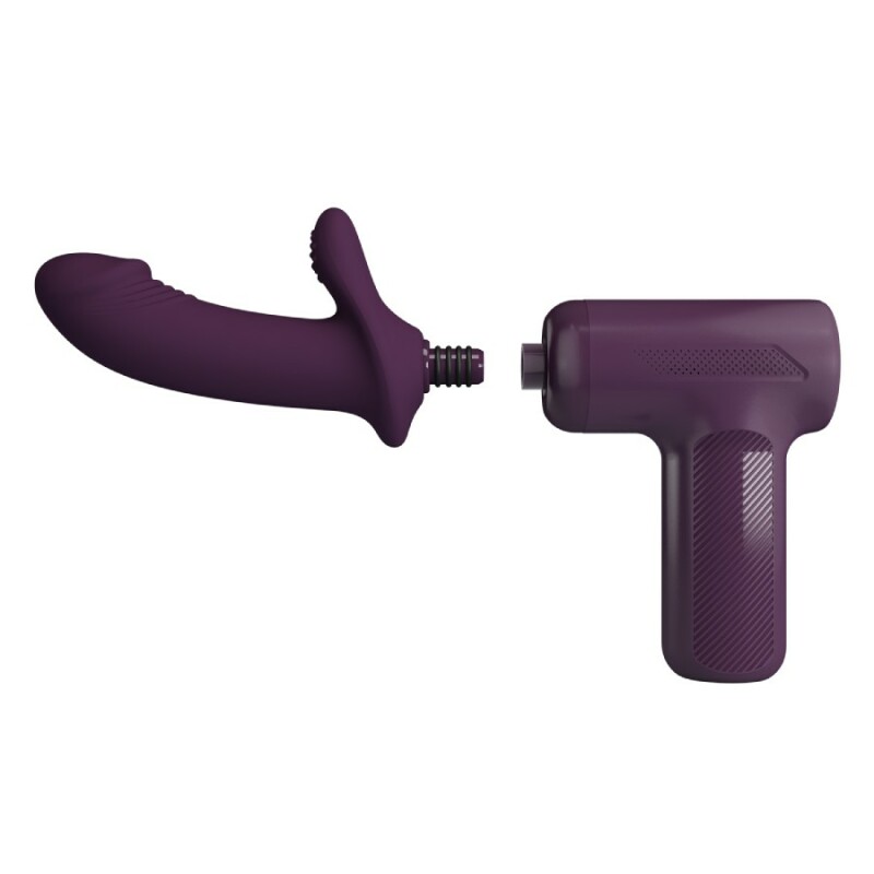 Вібратор-пістолет Pretty Love Massage Gun з фрикціями, фіолетовий, 13.6 х 3.9 см - Зображення 4