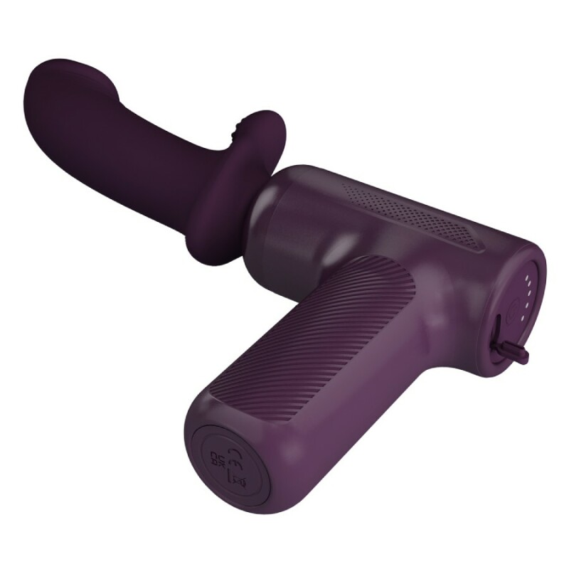 Вібратор-пістолет Pretty Love Massage Gun з фрикціями, фіолетовий, 13.6 х 3.9 см - Зображення 7
