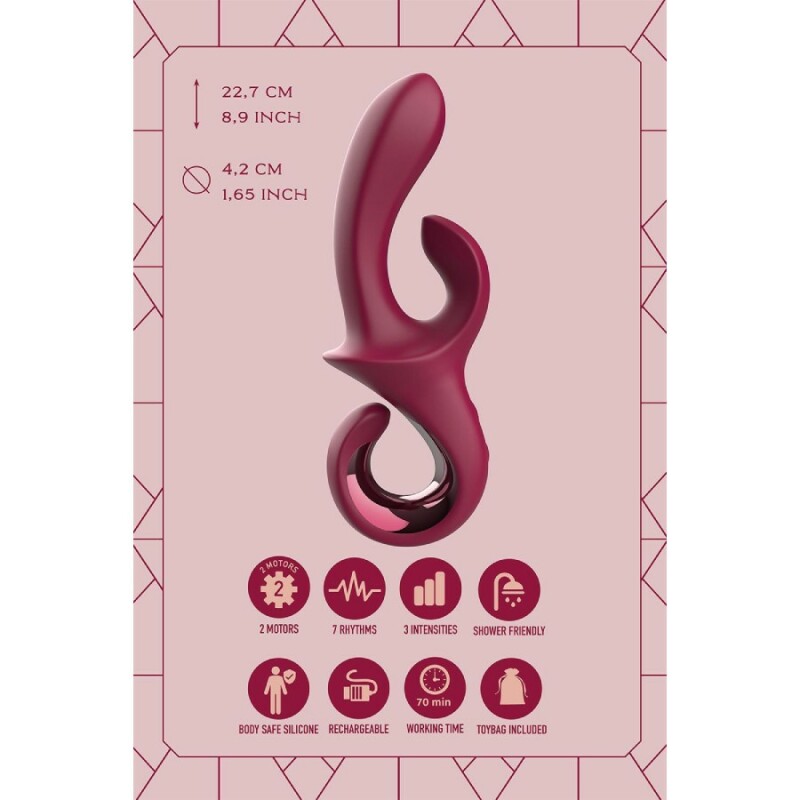 Вібратор-кролик Dreamtoys Glam з ручкою-гачком, бордовий, 22.7 х 4.2 см - Зображення 7