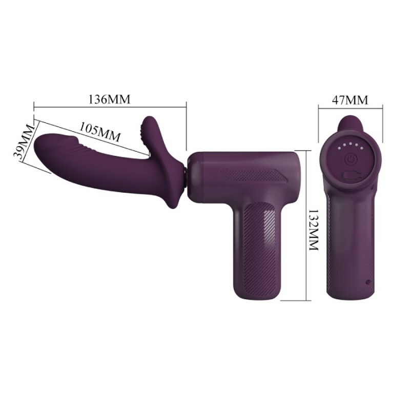 Вібратор-пістолет Pretty Love Massage Gun з фрикціями, фіолетовий, 13.6 х 3.9 см - Зображення 8