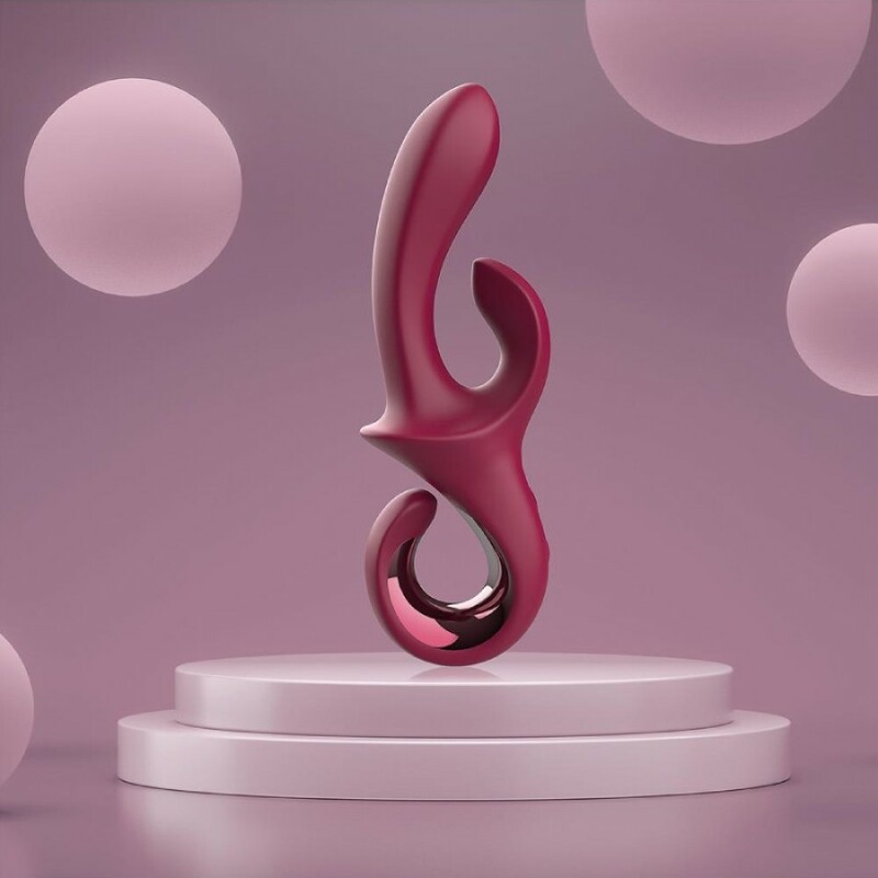 Вібратор-кролик Dreamtoys Glam з ручкою-гачком, бордовий, 22.7 х 4.2 см - Зображення 8
