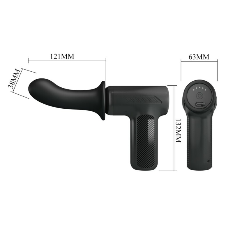 Вібратор-пістолет Pretty Love Massage Gun з фрикціями, чорний, 13.6 х 3.9 см - Зображення 8